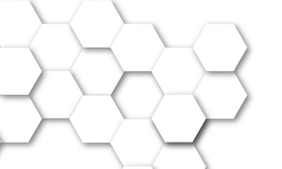 Vector technology white hexagonal background vector illustration. Futuristic banner with technology hexagons and shiny lights. Design for banner, template, technology, science, medical
