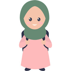Cute Kids Muslim Character with Flat Cartoon Style. Vector Illustration