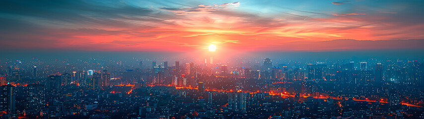 Fototapeta premium Glittering Metropolis: Aerial View of Bustling City Lights at Night