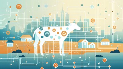 Blockchain integration, promoting rural innovation, flat design illustration