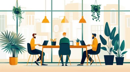 Fototapeta premium Coworking space, shared office with professionals, flat design illustration