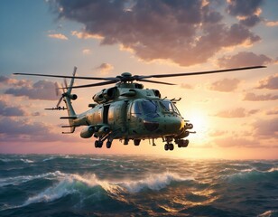 military helicopter in the sky