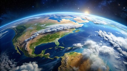 Obraz premium Beautiful aerial view of planet Earth from space with clouds, oceans, and continents, Earth, planet, space