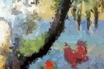 Fototapeta premium Oil paintings and various flowers, birds, roses, peonies, chrysanthemums, cranes, butterflies, are beautiful