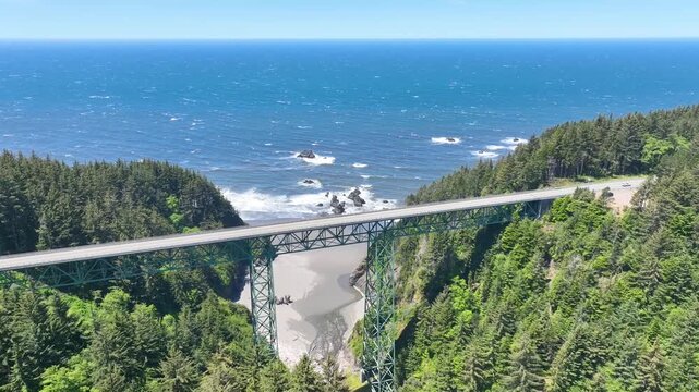 Aerial Fly Through Thomas Creek Bridge Oregon Coastal Scenery