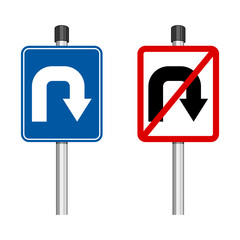 U-Turn Right Traffic Road Sign on White Background