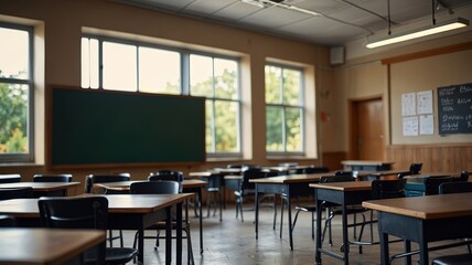 blur background of interior design of empty classroom generate ai
