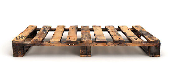 A wooden pallet with four legs, Isolated on white background