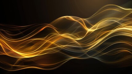 Abstract golden light motion lines on black background