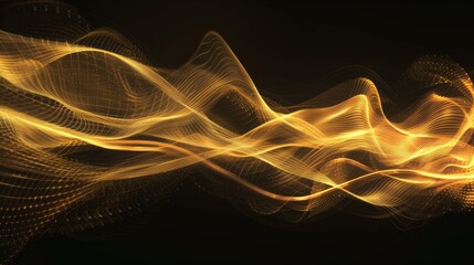 Abstract golden light motion lines on black background