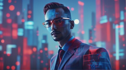 Man face center image futuristic interface background