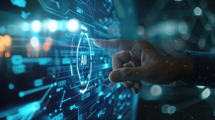 Hand Interacting with Futuristic AI Interface