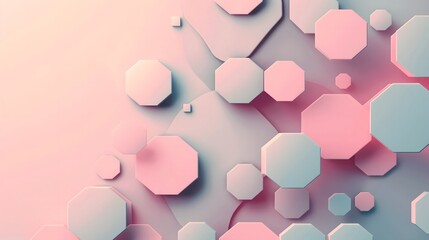 65. Clean, minimalist geometric design featuring layered hexagons and soft gradients