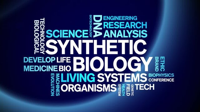 Synthetic Biology animated word cloud;text design animation tag kinetic typography seamless loop.