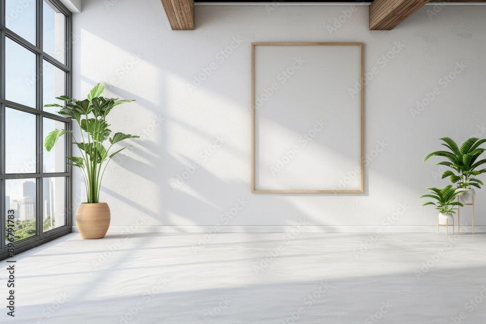 Canvas Prints modern and minimalist interior with empty frame for mockup