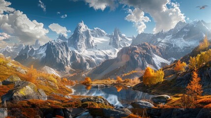 Obraz premium Majestic Mountain Landscape with a Tranquil Lake