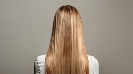 Fototapeta premium Back of a girl with smooth, straight blonde hair, highlighting the effects of a professional hair care routine