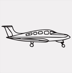 one-line art airplane silhouette vector on a white background