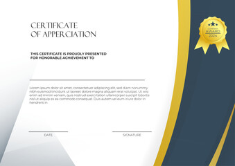Modern blue certificate of appreciation award template