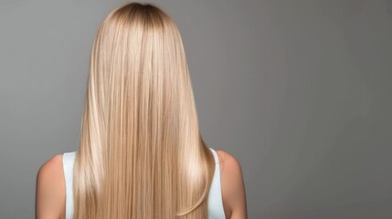 Obraz premium Healthy, straight blonde hair of a woman seen from behind, showcasing the results of meticulous hair care and straightening
