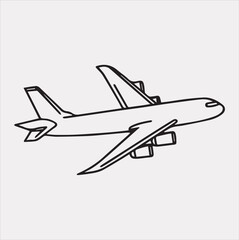 one-line art airplane silhouette vector on a white background