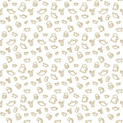 Drinks or beverage: tea, beer, cocktails, lemonades. Vector seamless pattern. Strokes are editable