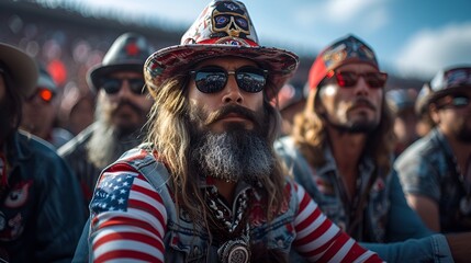 Fototapeta premium Man at a political rally - election -wearing american flag clothing - populist - nationalist - passionate 
