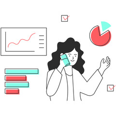 Business and Finance Illustration in Hand Drawn Style. Vector Illustration Isolated on White Background