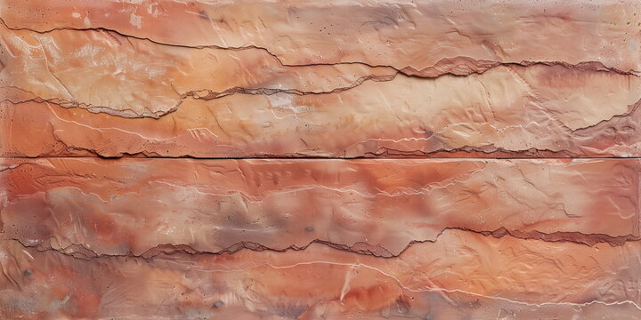 Close-up of a reddish brown terracotta textured wall, a reddish brown stone textured wall with cracks.