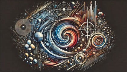 Abstract Art with Swirling Patterns and Geometric Shapes.