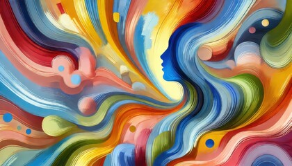 Abstract Painting with Swirling Colors and a Hidden Face.