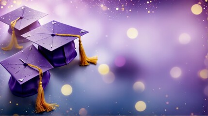 Two Purple Graduation three purple graduation caps yellow tassel