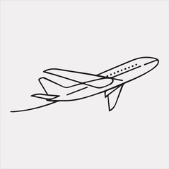 One-line art airplane silhouette vector on a white background