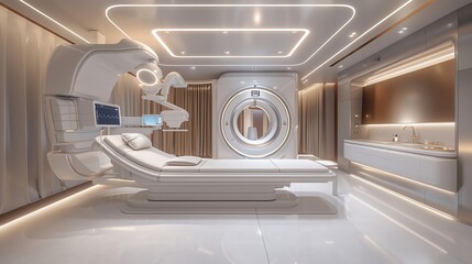 An AIpowered medical diagnostic center with advanced imaging technology and robotic analysis, more clarity with clear light and sharp focus, high detailed