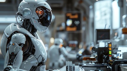 Fototapeta premium An AIpowered research lab with robotic assistants and advanced computational tools, more clarity with clear light and sharp focus, high detailed