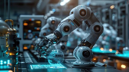 Fototapeta premium An AIpowered research lab with robotic assistants and advanced computational tools, more clarity with clear light and sharp focus, high detailed