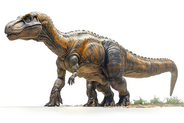 Fototapeta premium A dinosaur standing on a white background.