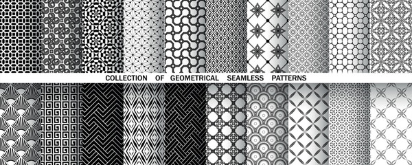 Geometric set of seamless black and white patterns. Simple vector graphics.