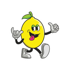 Vintage Lemon Cartoon Character 90's Premium Vector