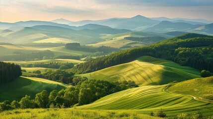 Fototapeta premium Rolling Green Hills Under a Sunny Sky