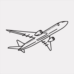 One-line art airplane silhouette vector on a white background