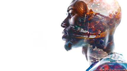 Inspirational coach with motivational quotes and sports imagery double exposure effect