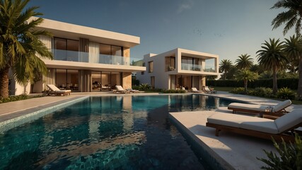 Fototapeta premium Architectural villas with swimming pool