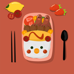Vector illustration cute animal character of Set of different bento. Japanese lunch boxes collection isolated 