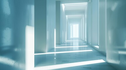 Abstract interior of a light-filled corridor, featuring a modern and sleek design