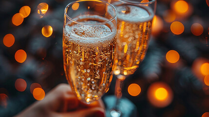 couple's hands holding champagne glasses, celebrating a special occasion. The image captures an intimate moment, symbolizing love, unity, and celebration