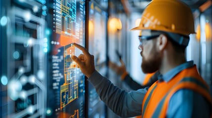 Construction Worker Using a Digital Interface.