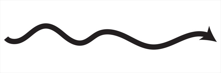 Black wavy arrow pointing right  with flat design, isolated on white background. EPS 10/AI