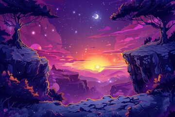 Fototapeta premium Mystical Sunset Over Purple Mountain Chasm