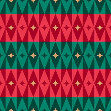 Luxury abstract geometric elements pattern design for christmas and new year celebration. Red and green rhombus seamless pattern.